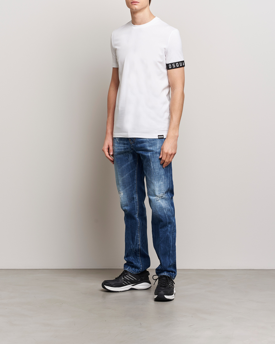 Hombres | Camisetas | Dsquared2 | Taped Logo Crew Neck T-Shirt White/Black