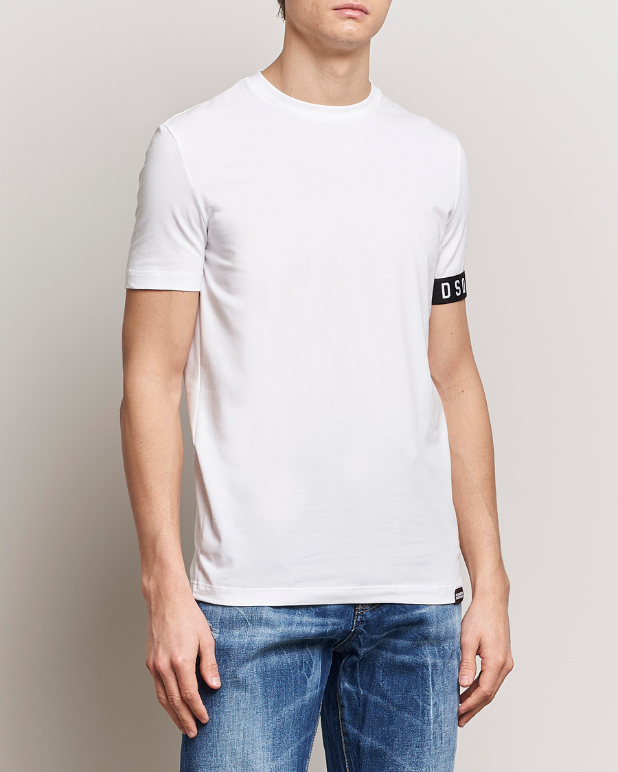 Hombres | Luxury Brands | Dsquared2 | Taped Logo Crew Neck T-Shirt White/Black
