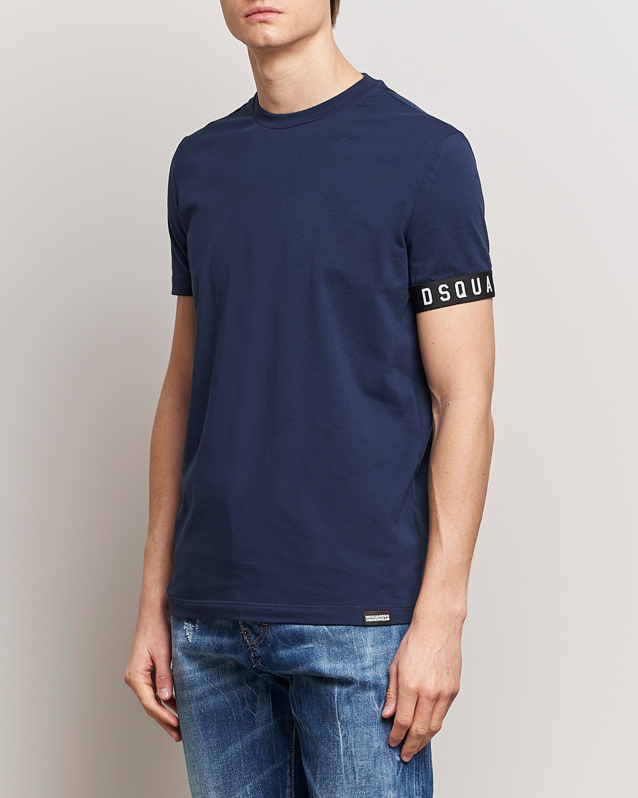 Hombres | Luxury Brands | Dsquared2 | Taped Logo Crew Neck T-Shirt Navy/White
