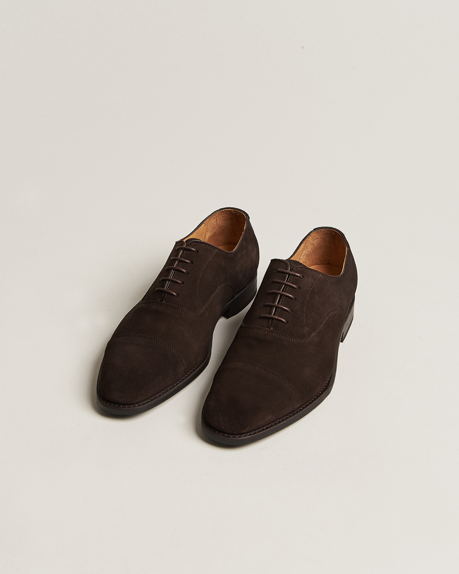 Hombres | Zapatos hechos a mano | Myrqvist | Äppelviken Oxford Dark Brown Suede