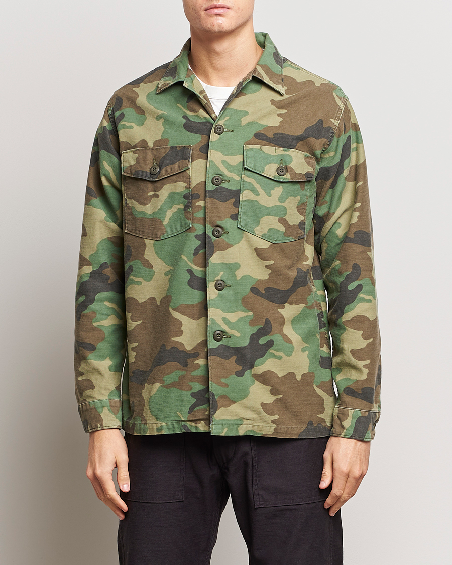 Hombres | Camisas | orSlow | Cotton Sateen US Army Overshirt Woodland Camo