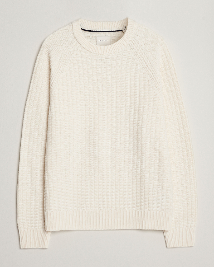 Hombres | Jerséis y prendas de punto | GANT | Textured Raglan Knitted Crew Neck Cream