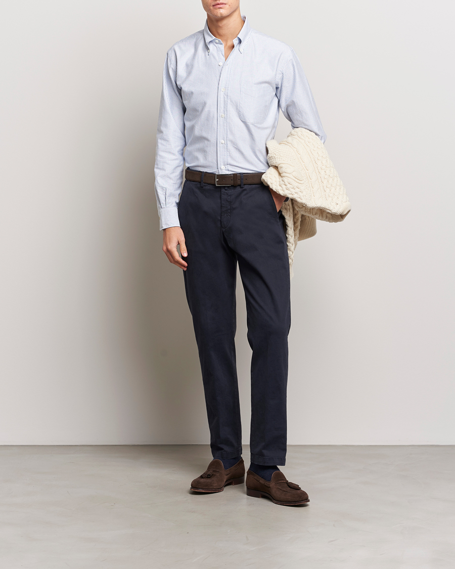 Hombres | Camisas | Kamakura Shirts | Vintage Ivy Oxford Button Down Shirt Blue Stripe