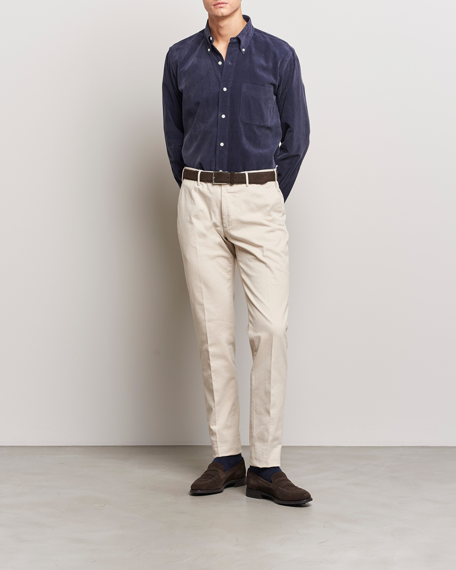 Hombres | Camisas | Kamakura Shirts | Vintage Ivy Japanese Corduroy Shirt Navy