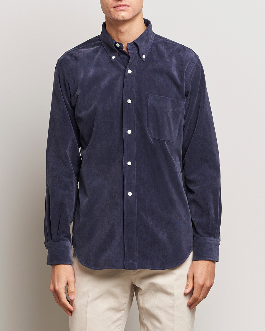 Hombres | Camisas | Kamakura Shirts | Vintage Ivy Japanese Corduroy Shirt Navy