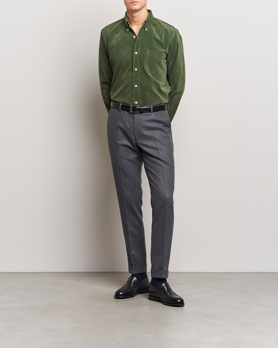 Hombres | Camisas | Kamakura Shirts | Vintage Ivy Japanese Corduroy Shirt Green