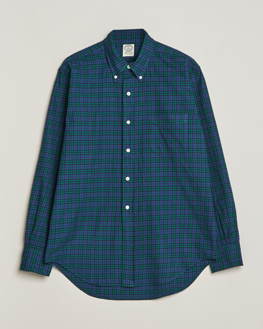 Hombres | Camisas | Kamakura Shirts | Vintage Ivy Blackwatch Flannel Shirt Navy/Green