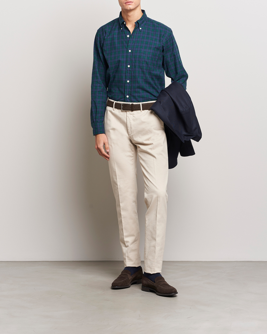 Hombres | Camisas | Kamakura Shirts | Vintage Ivy Blackwatch Flannel Shirt Navy/Green