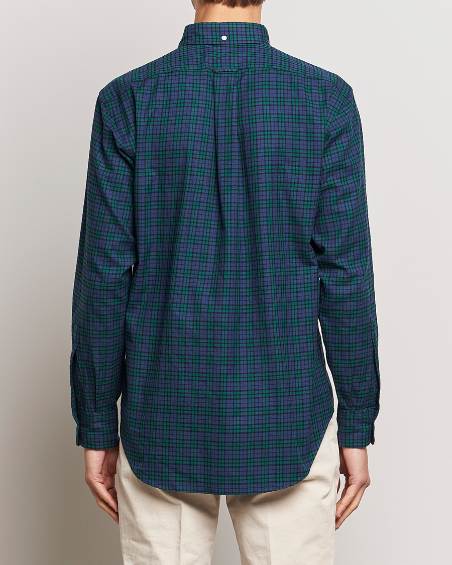 Hombres | Camisas | Kamakura Shirts | Vintage Ivy Blackwatch Flannel Shirt Navy/Green