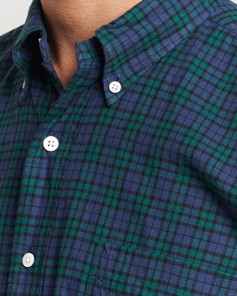 Hombres | Camisas | Kamakura Shirts | Vintage Ivy Blackwatch Flannel Shirt Navy/Green