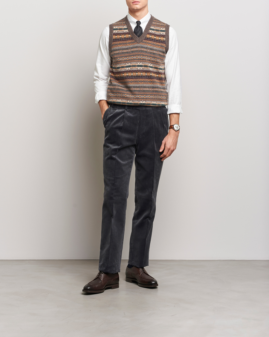 Hombres | Jerséis y prendas de punto | Beams F | Cashmere Fairisle Vest Dark Brown