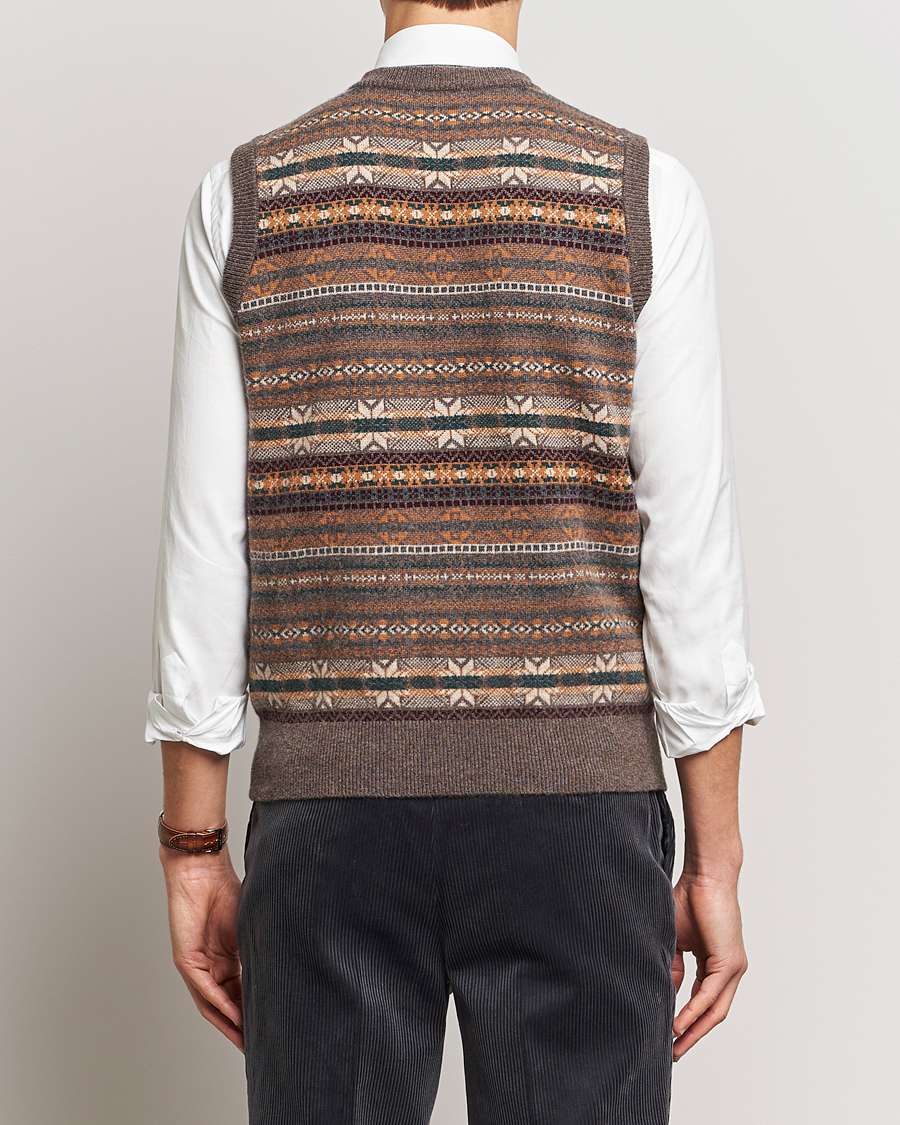 Hombres | Jerséis y prendas de punto | Beams F | Cashmere Fairisle Vest Dark Brown