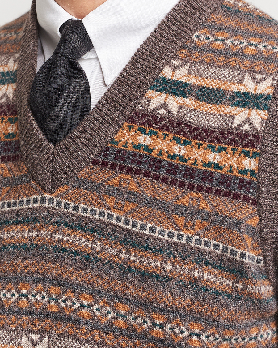 Hombres | Jerséis y prendas de punto | Beams F | Cashmere Fairisle Vest Dark Brown