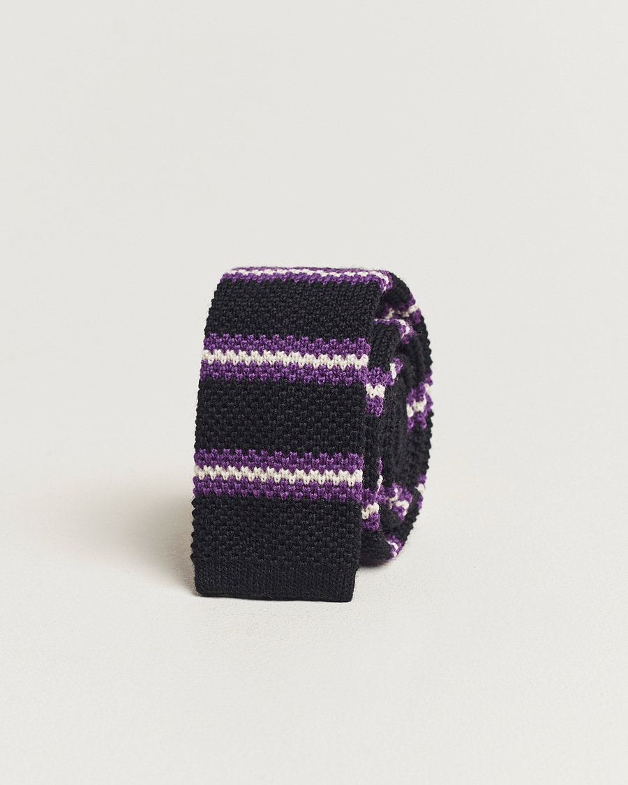 Hombres | Beams F Striped Wool Tie Black/Purple | Beams F | Striped Wool Tie Black/Purple