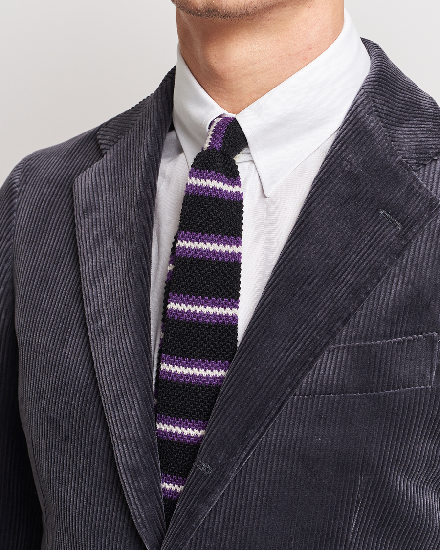 Hombres | Beams F Striped Wool Tie Black/Purple | Beams F | Striped Wool Tie Black/Purple