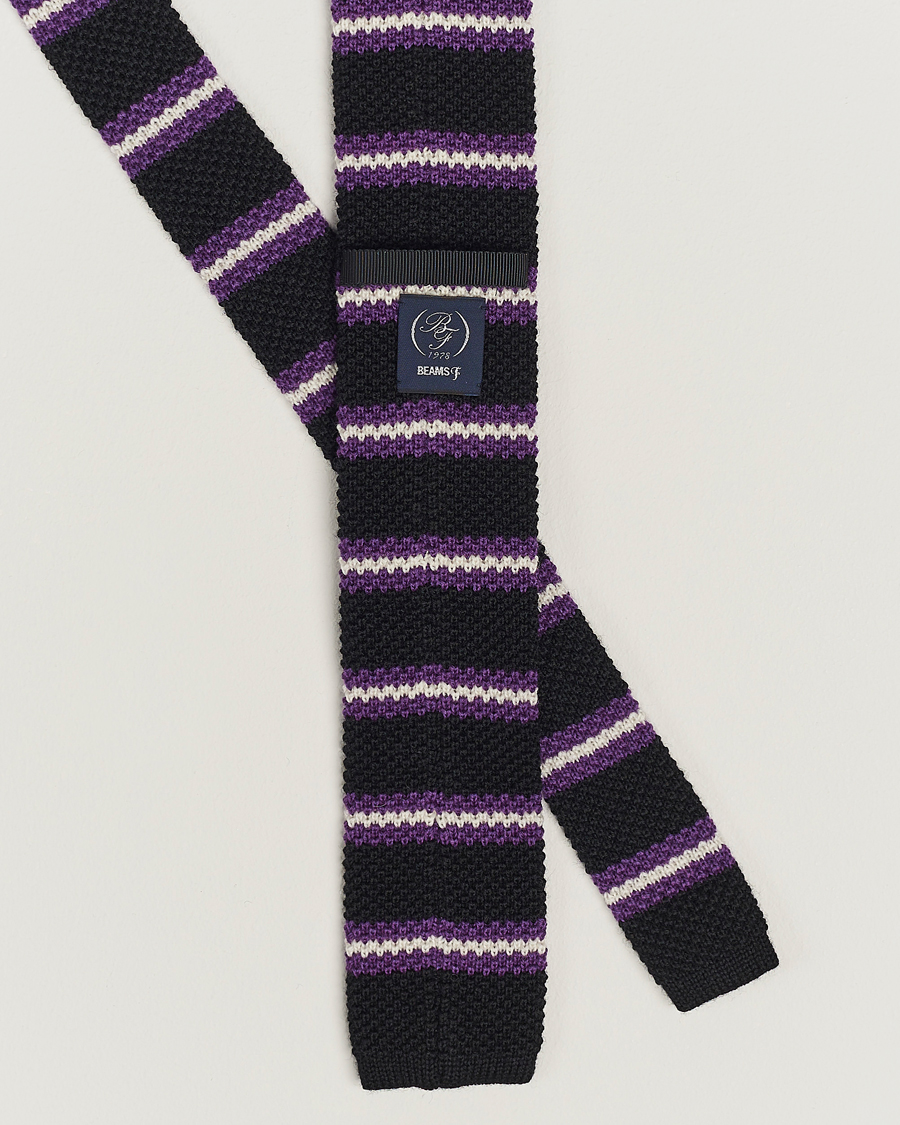 Hombres | Beams F Striped Wool Tie Black/Purple | Beams F | Striped Wool Tie Black/Purple