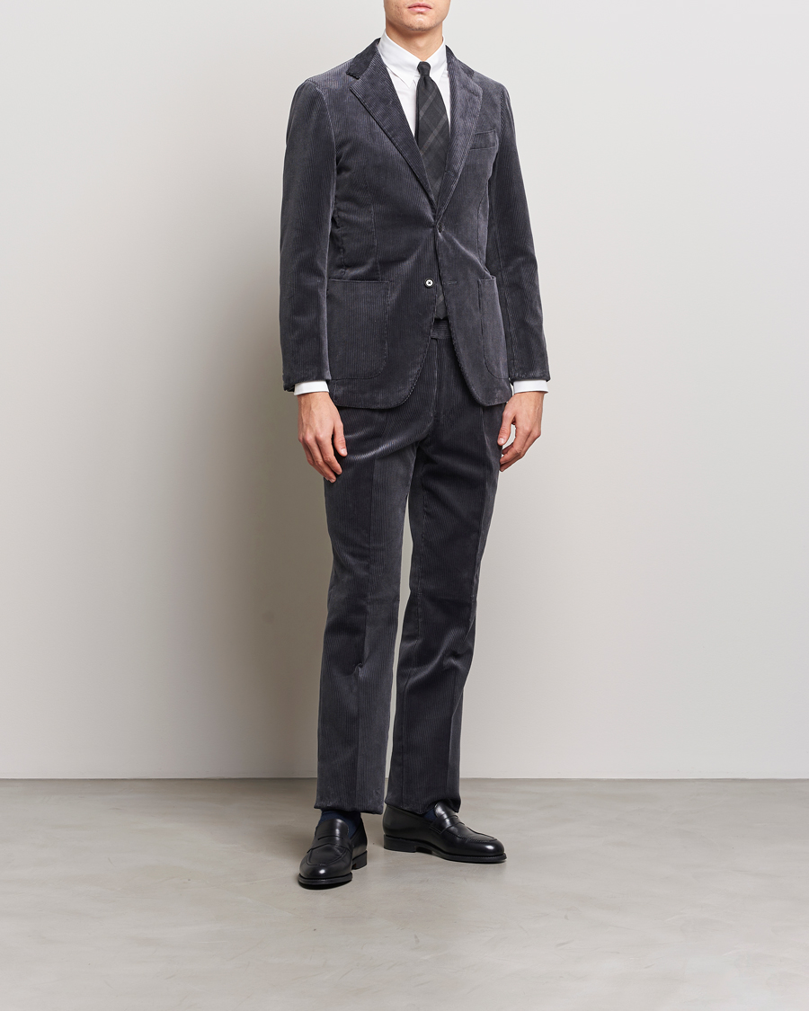 Hombres | Pantalones | Beams F | Corduroy Side Adjuster Trousers Charcoal