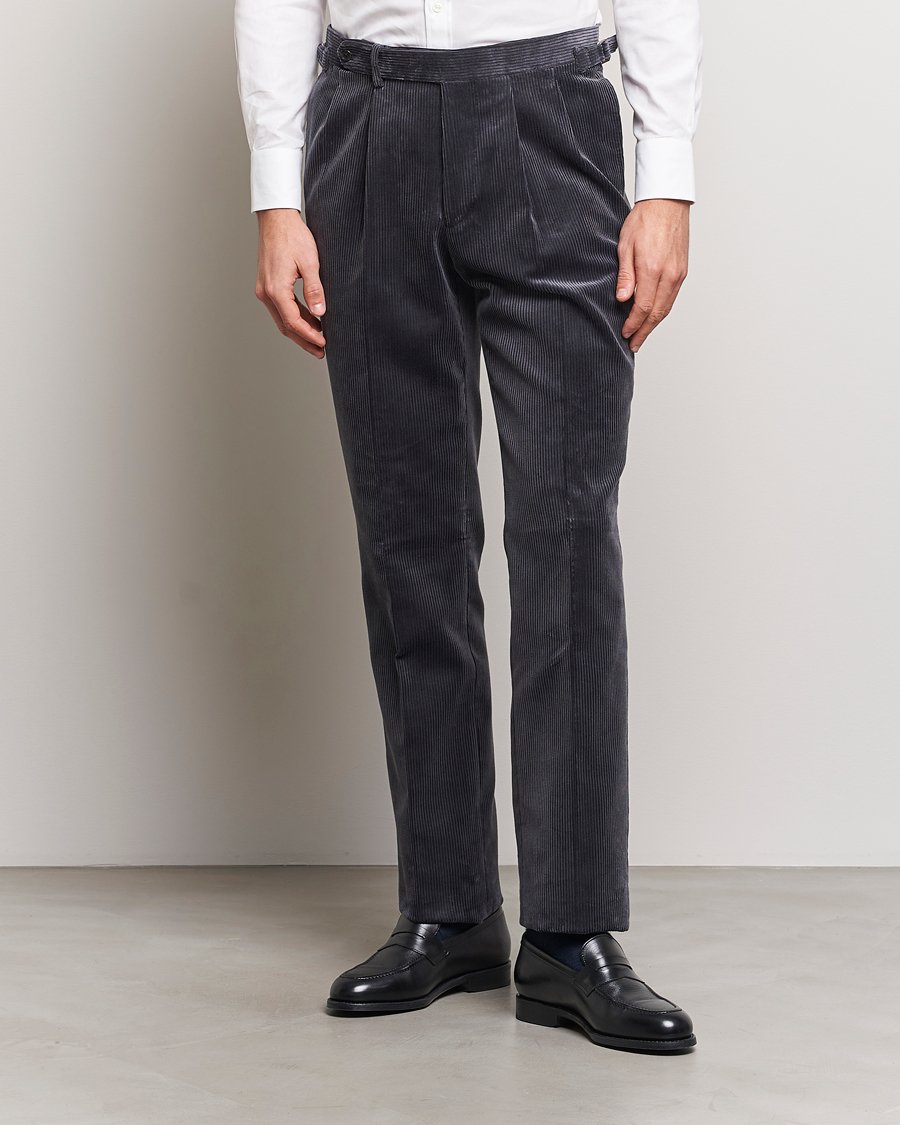 Hombres | Pantalones | Beams F | Corduroy Side Adjuster Trousers Charcoal