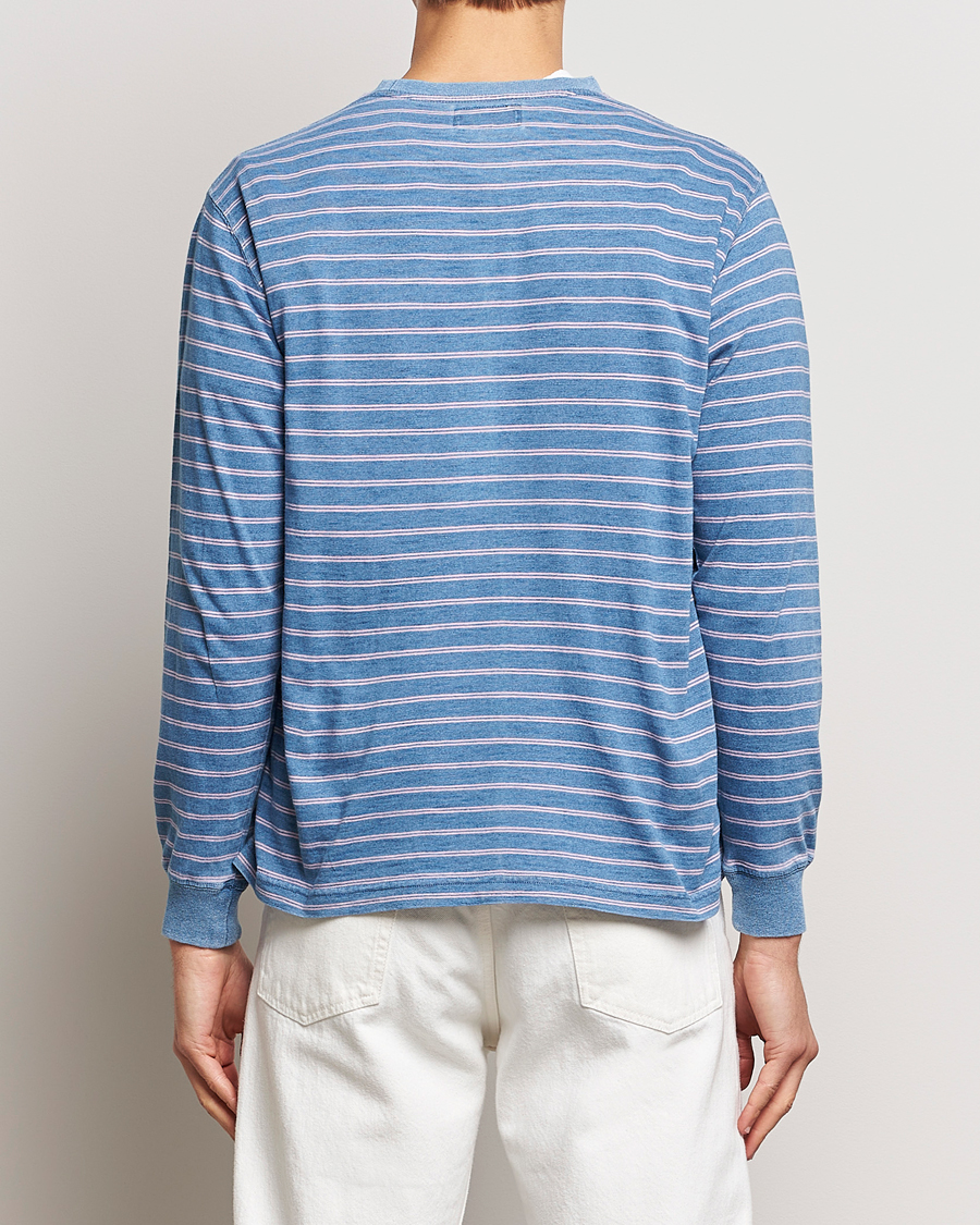 Hombres | Camisetas | BEAMS PLUS | Indigo Stripe Long Sleeve T-Shirt Light Blue
