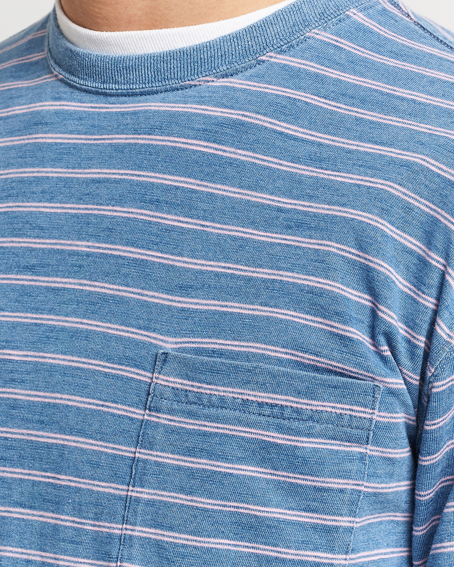 Hombres | Camisetas | BEAMS PLUS | Indigo Stripe Long Sleeve T-Shirt Light Blue