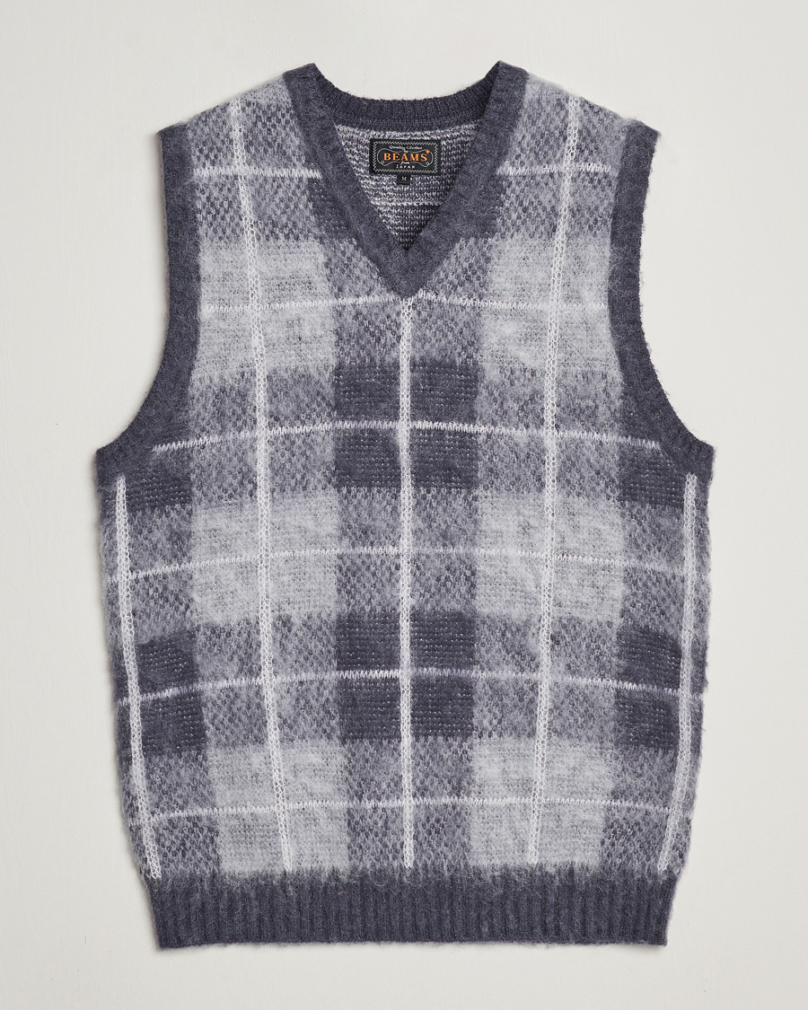 Hombres | Jerséis y prendas de punto | BEAMS PLUS | Check Mohair Vest Grey
