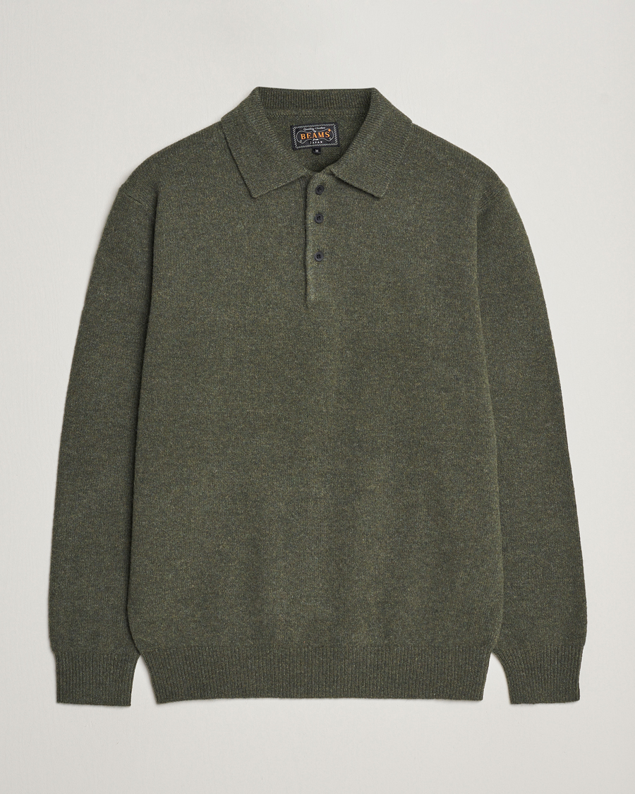 Hombres | Jerséis y prendas de punto | BEAMS PLUS | Long Sleeve Knitted Polo Olive
