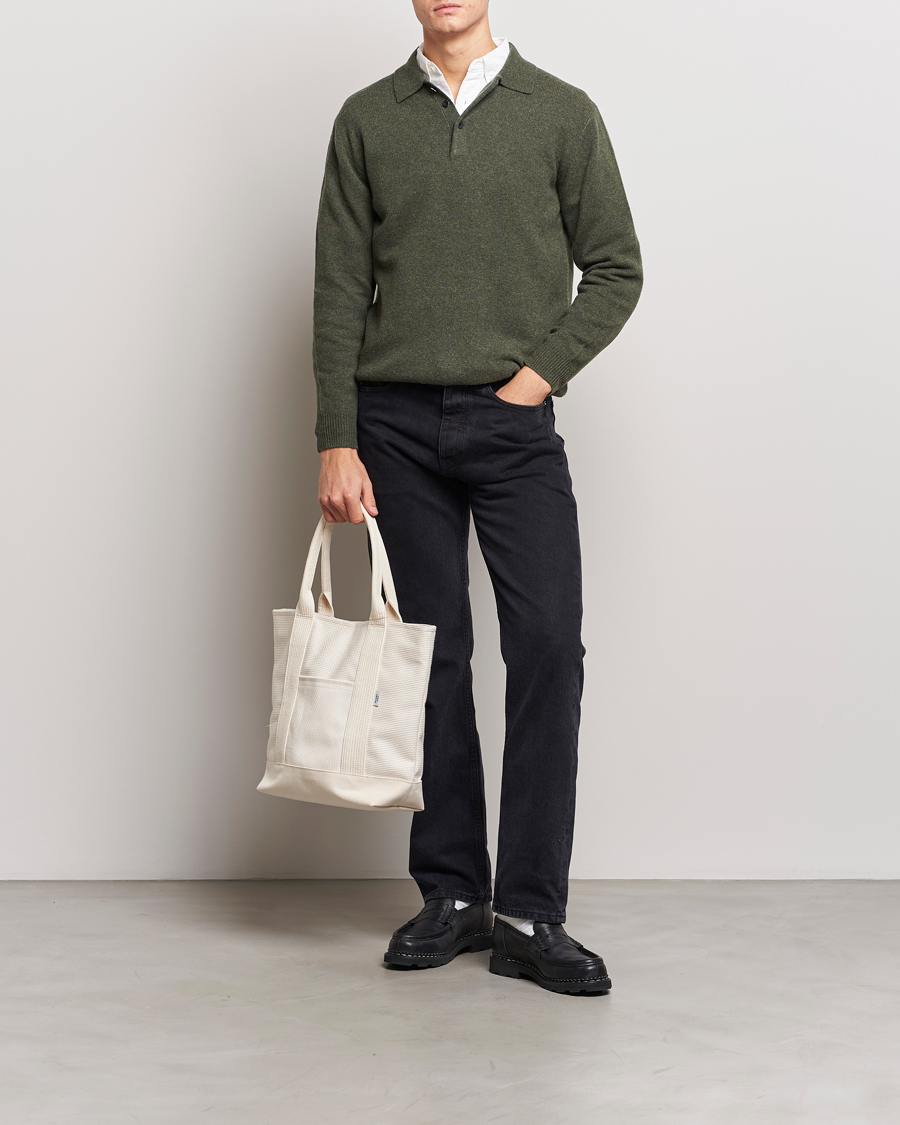 Hombres | Jerséis y prendas de punto | BEAMS PLUS | Long Sleeve Knitted Polo Olive