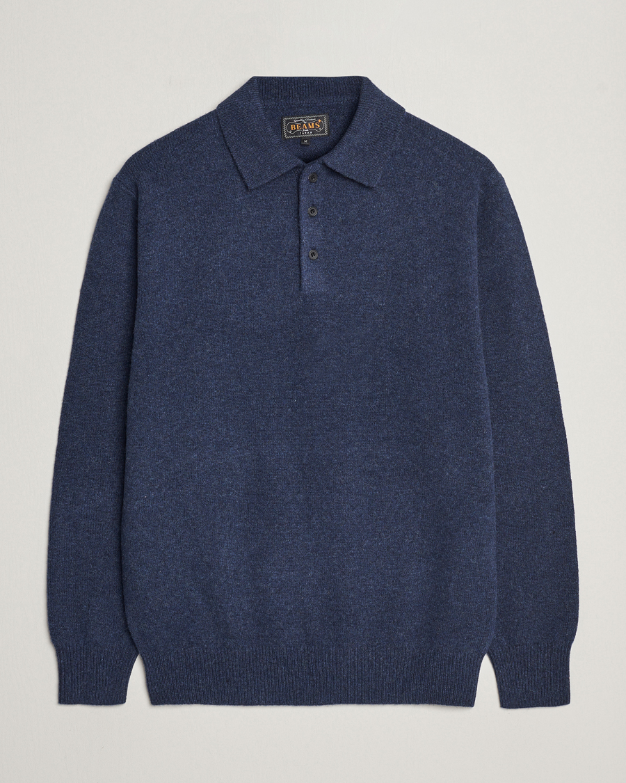 Hombres | Jerséis y prendas de punto | BEAMS PLUS | Knitted Wool Polo Navy