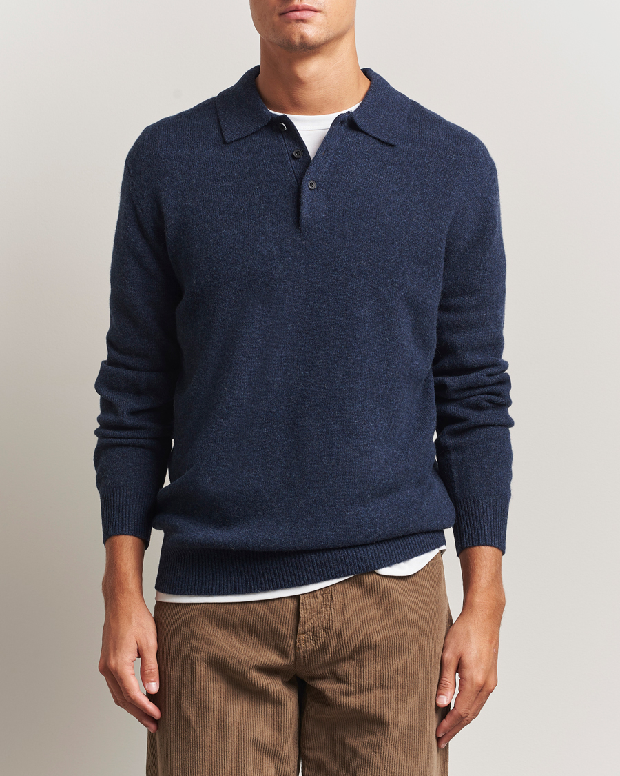 Hombres | Jerséis y prendas de punto | BEAMS PLUS | Knitted Wool Polo Navy