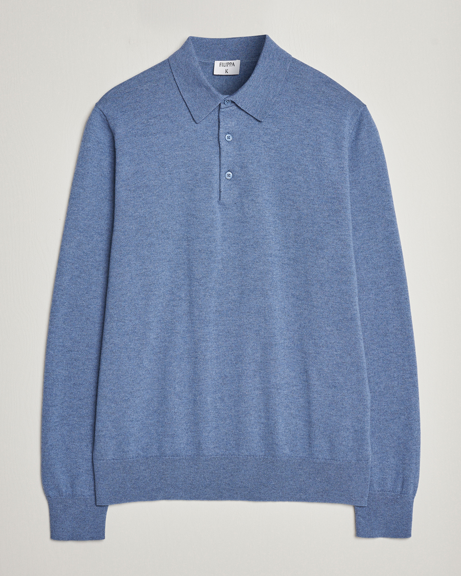 Hombres | Jerséis y prendas de punto | Filippa K | Knitted Polo Shirt Paris Blue