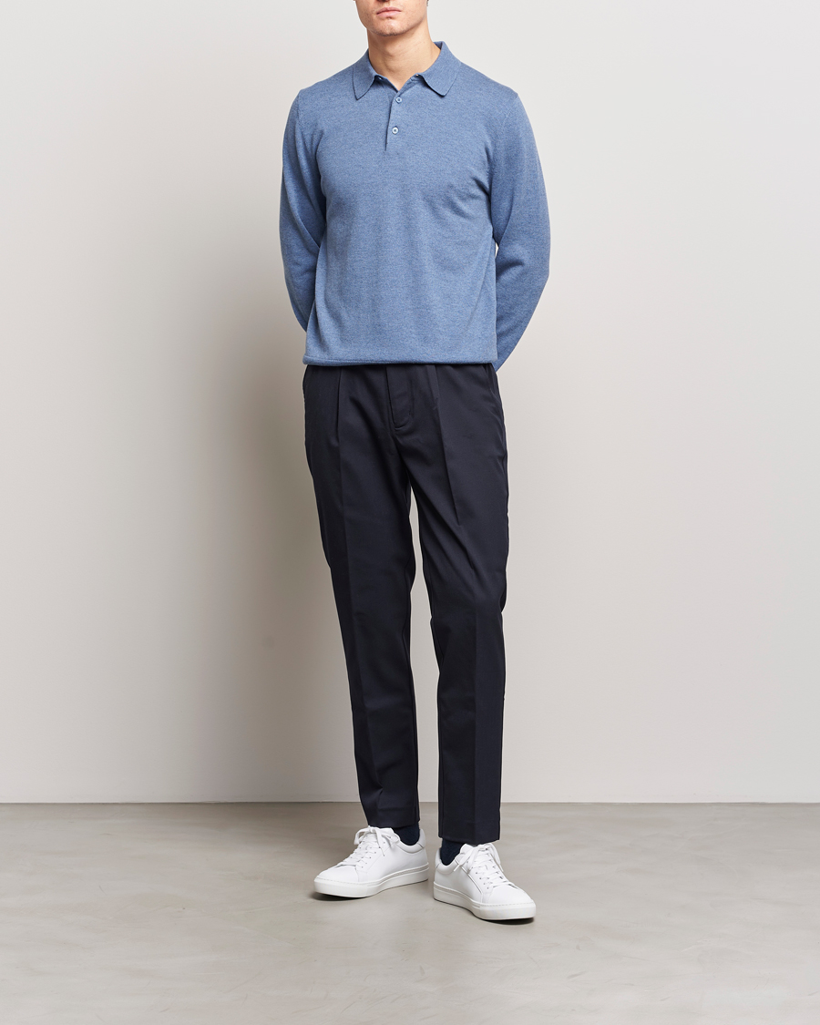 Hombres | Jerséis y prendas de punto | Filippa K | Knitted Polo Shirt Paris Blue