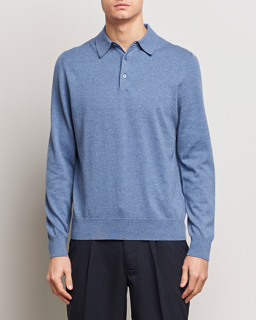 Hombres | Polos de punto | Filippa K | Knitted Polo Shirt Paris Blue