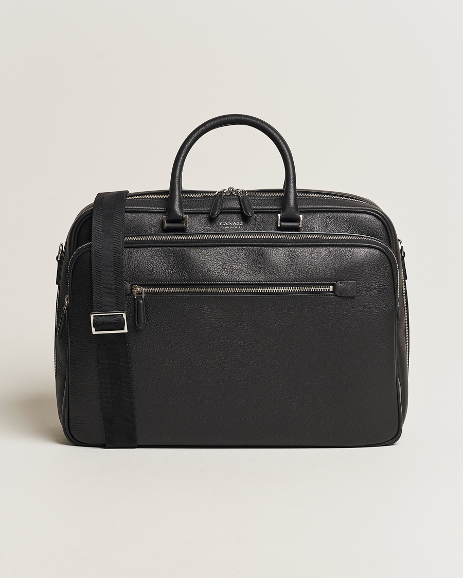 Hombres | Canali Grain Leather Weekend Bag Black | Canali | Grain Leather Weekend Bag Black