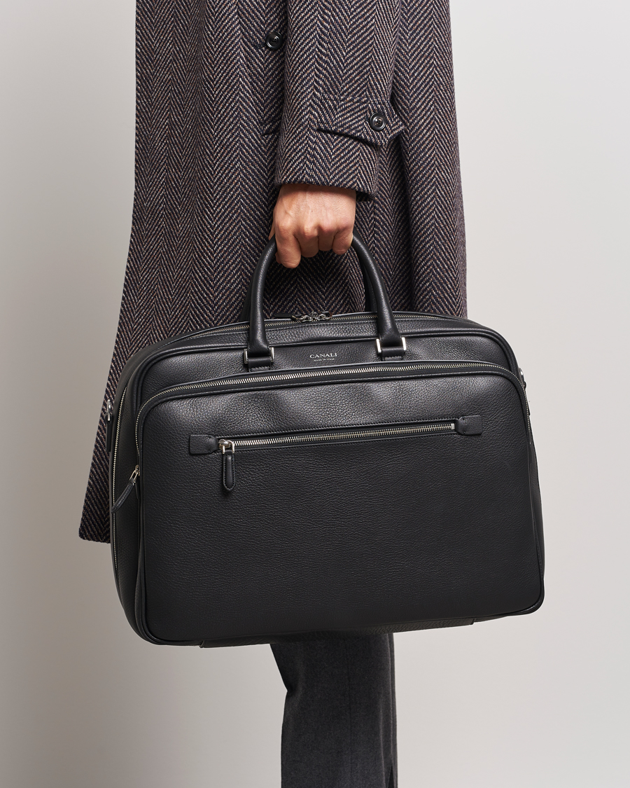 Hombres | Business & Beyond | Canali | Grain Leather Weekend Bag Black