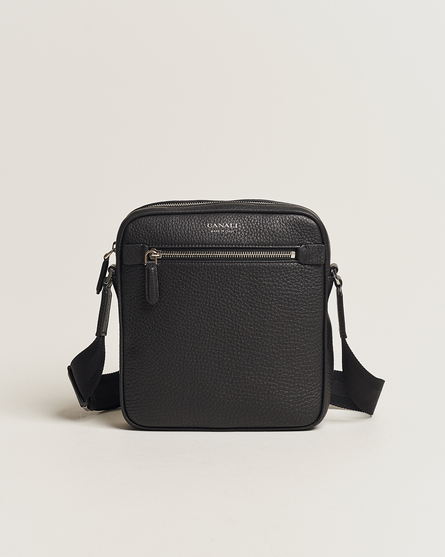 Hombres | Canali Grain Leather Shoulder Bag Black | Canali | Grain Leather Shoulder Bag Black