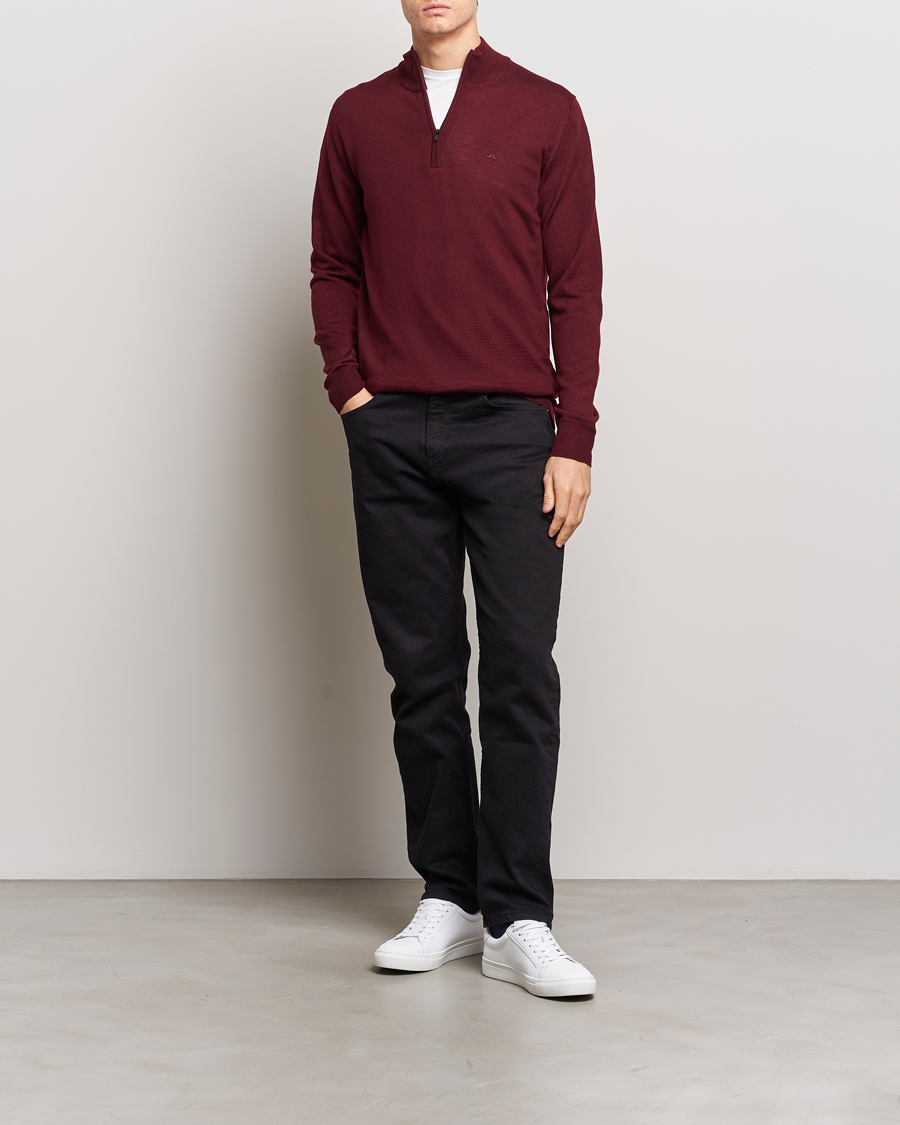 Hombres | Jerséis y prendas de punto | J.Lindeberg | Kiyan Quarter Zip Wool Sweater Zinfandel