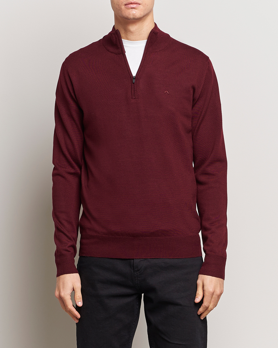 Hombres | Jerséis y prendas de punto | J.Lindeberg | Kiyan Quarter Zip Wool Sweater Zinfandel