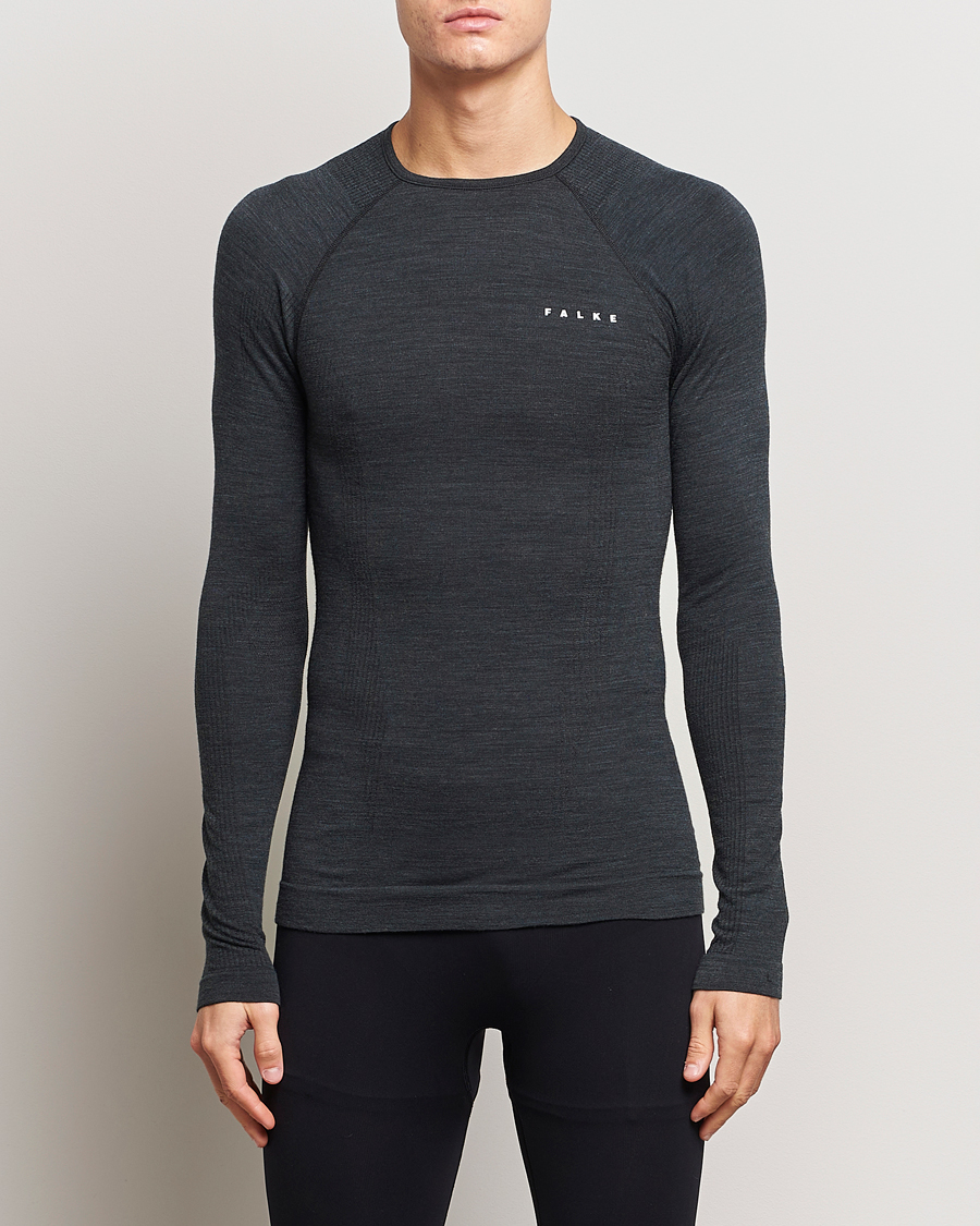 Hombres | Camisetas | Falke | Long Sleeve Wool Tech Shirt Black