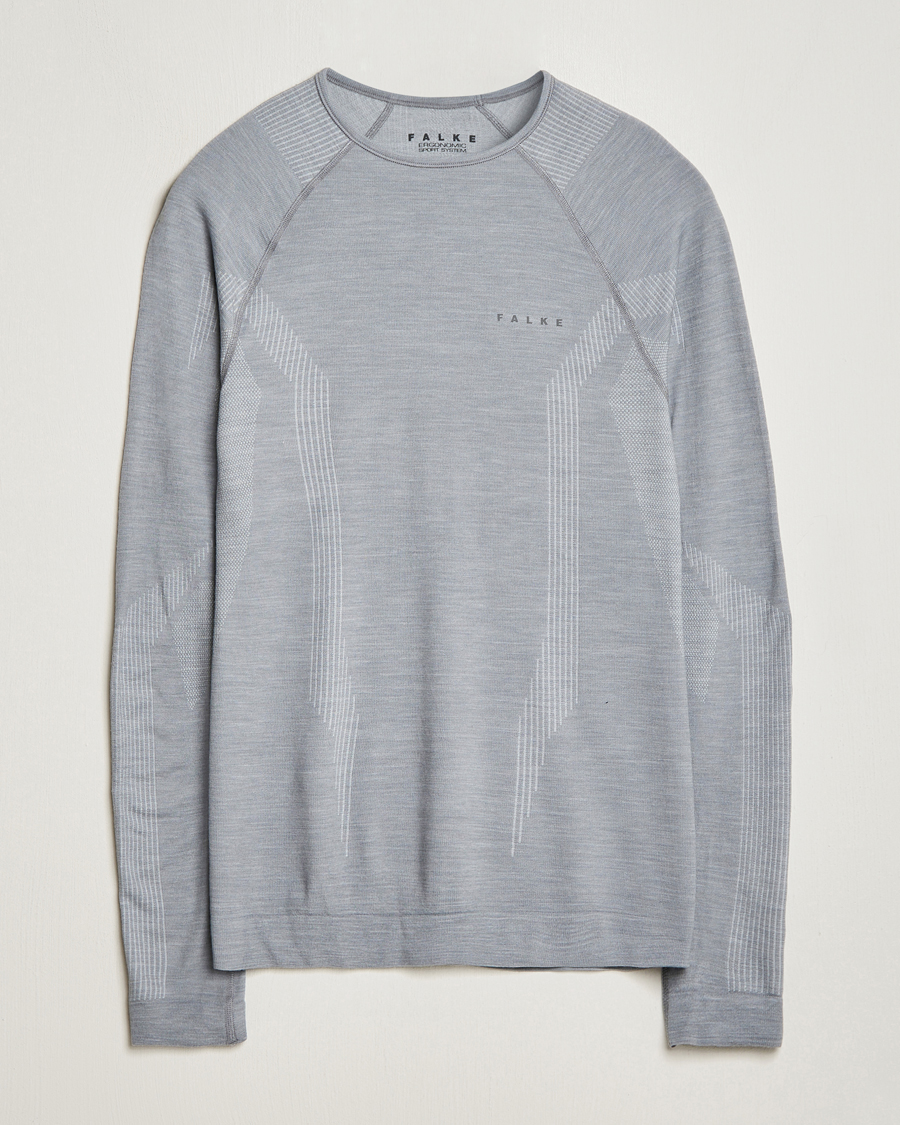 Hombres | Camisetas | Falke Sport | Falke Long Sleeve Wool Tech Shirt Grey Heather