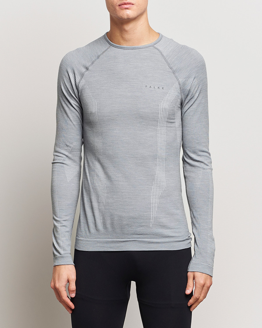 Hombres | Camisetas | Falke Sport | Falke Long Sleeve Wool Tech Shirt Grey Heather