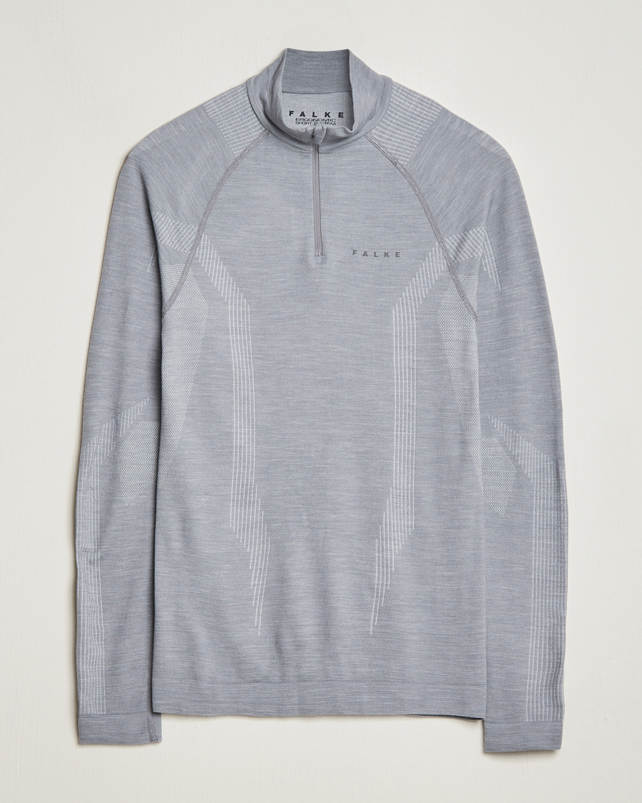 Hombres | Jerséis y prendas de punto | Falke Sport | Falke Long Sleeve Wool Tech half Zip Shirt Grey Heather