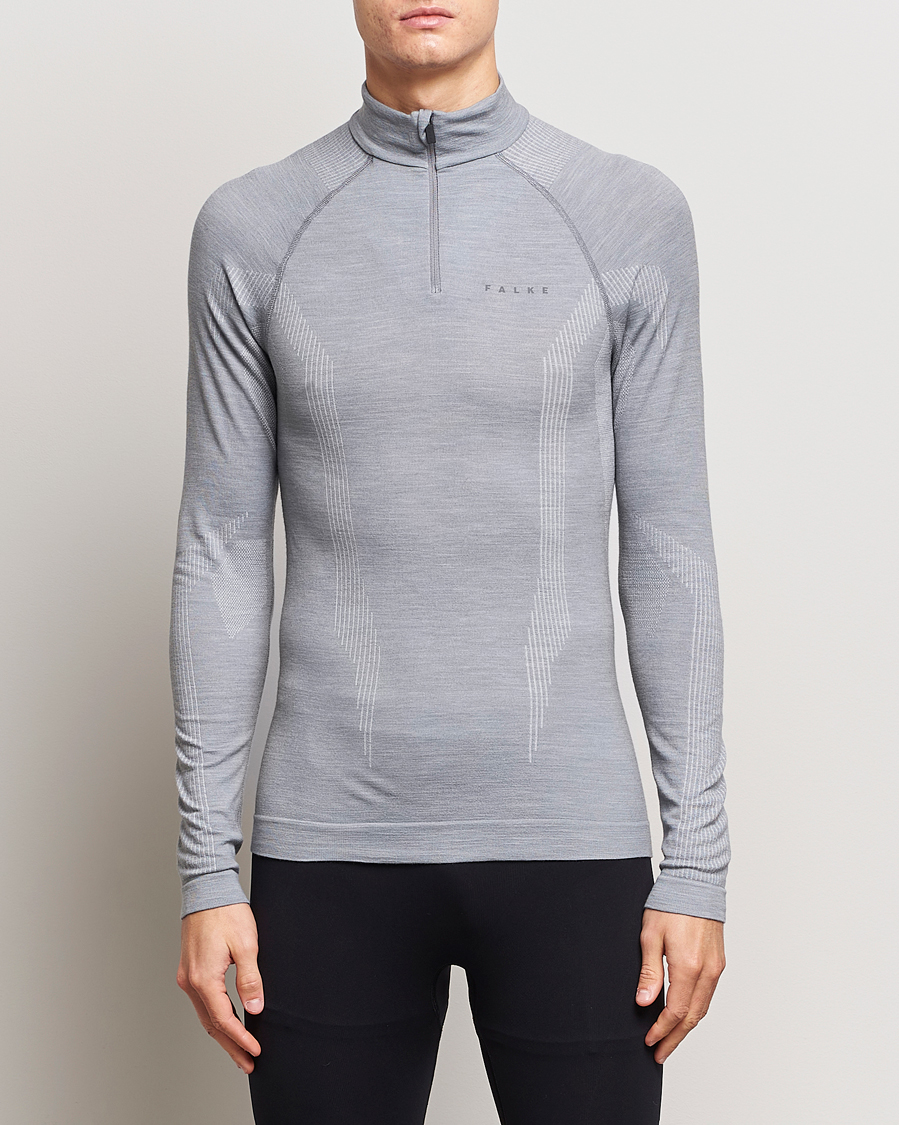 Hombres | Jerséis y prendas de punto | Falke Sport | Falke Long Sleeve Wool Tech half Zip Shirt Grey Heather