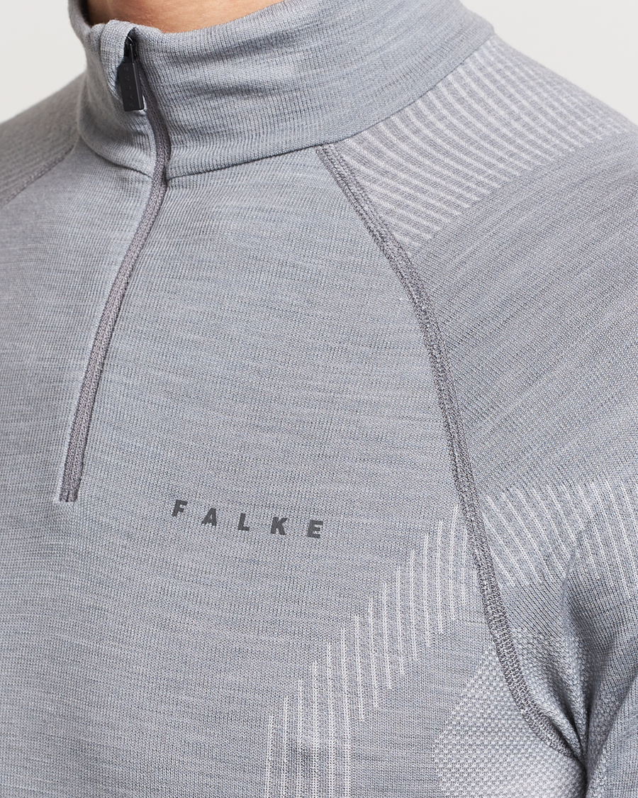 Hombres | Jerséis y prendas de punto | Falke Sport | Falke Long Sleeve Wool Tech half Zip Shirt Grey Heather