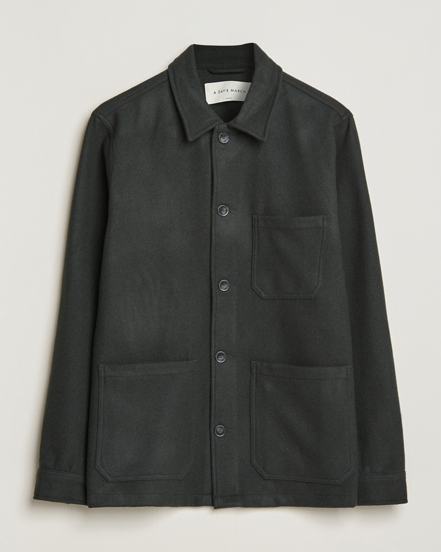 Hombres | Camisas | A Day's March | Original Wool Overshirt Seaweed