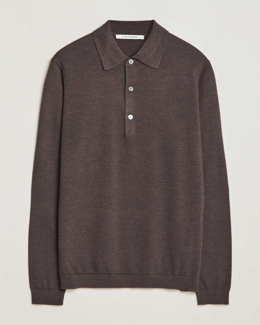 Hombres | Jerséis y prendas de punto | A Day's March | Ambroz Merino Polo Dark Brown