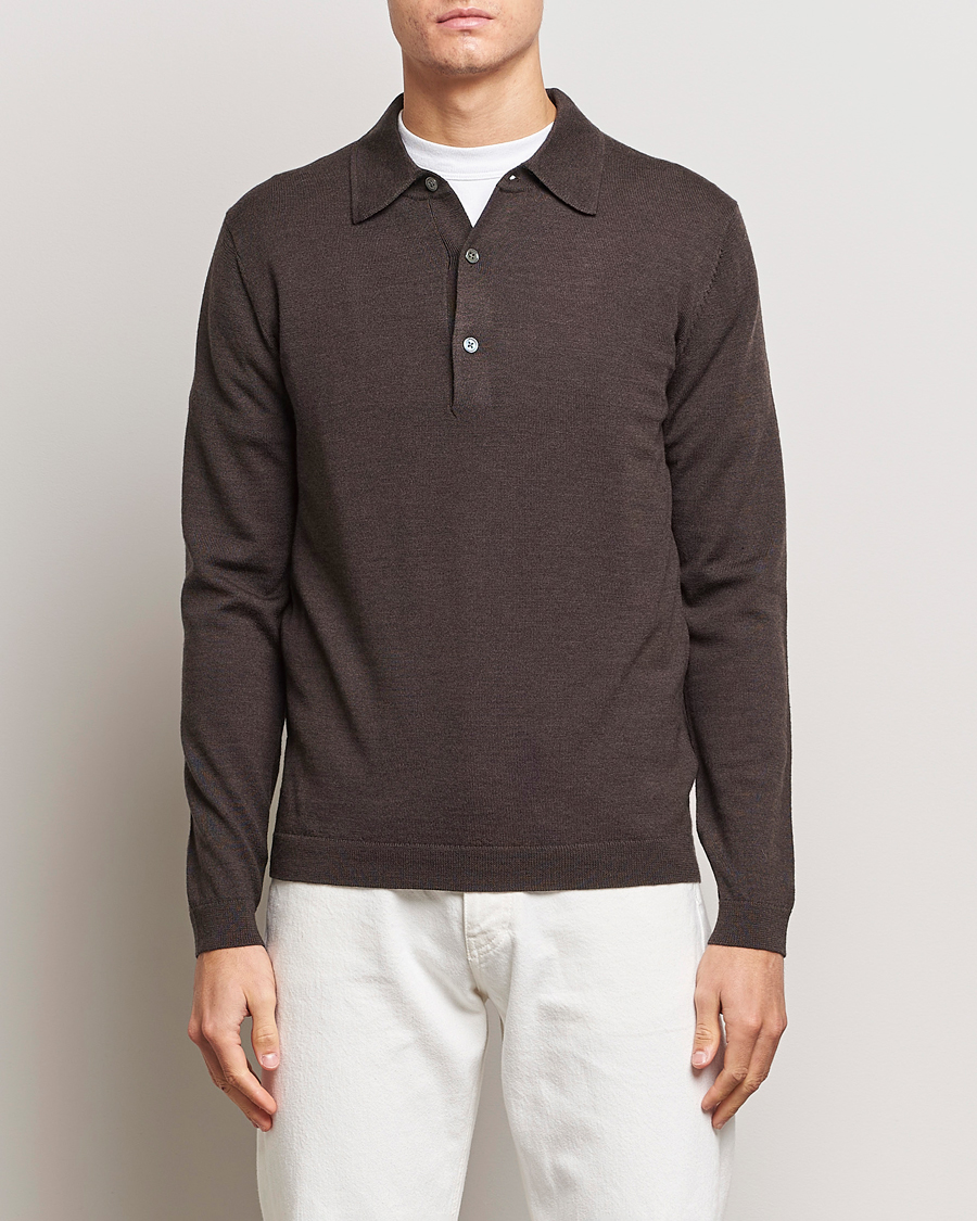 Hombres | Jerséis y prendas de punto | A Day's March | Ambroz Merino Polo Dark Brown