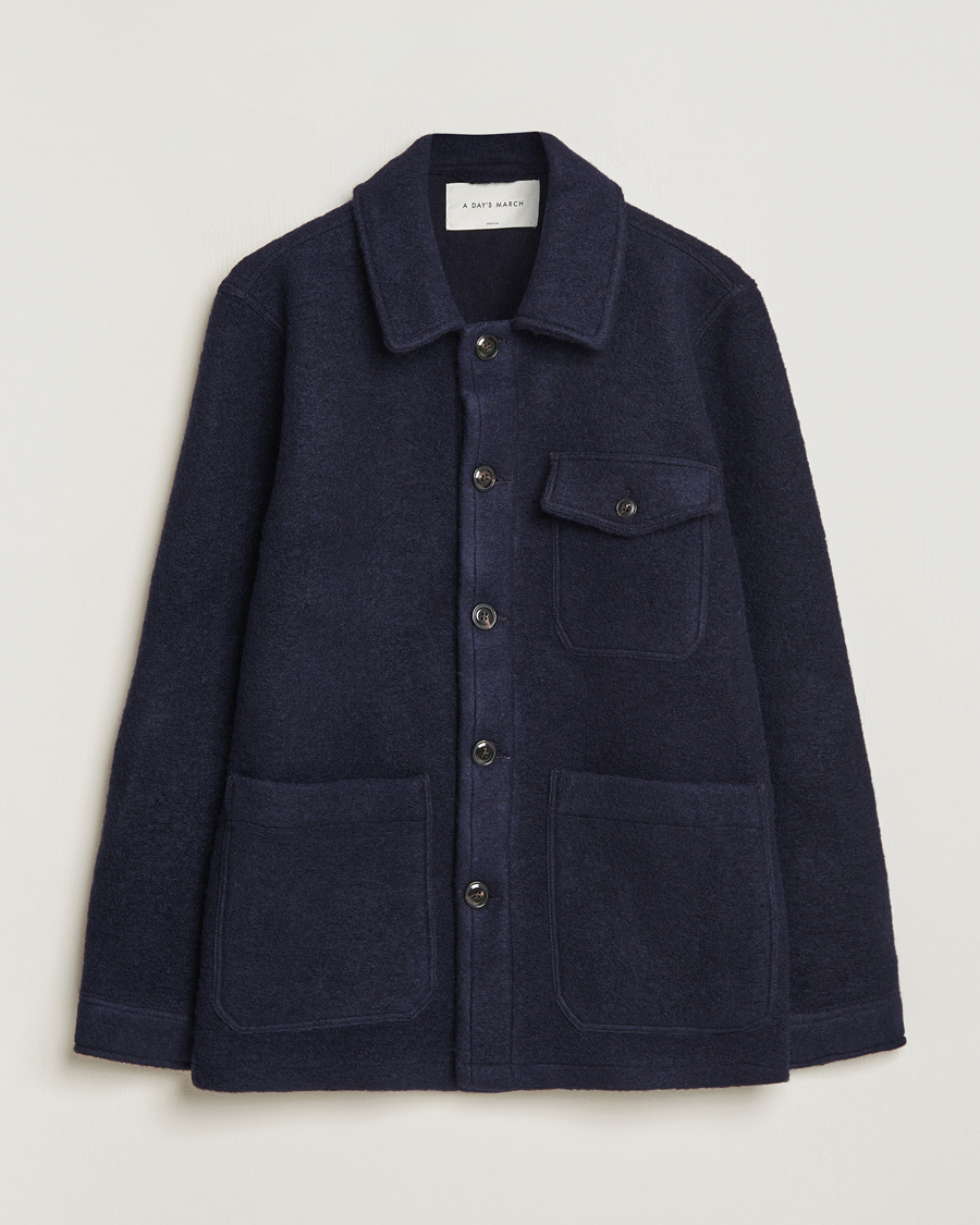 Hombres | Camisas | A Day's March | Chaumont Heavy Wool Overshirt Navy