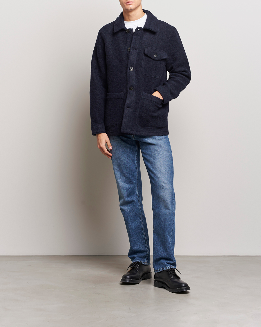 Hombres | Camisas | A Day's March | Chaumont Heavy Wool Overshirt Navy