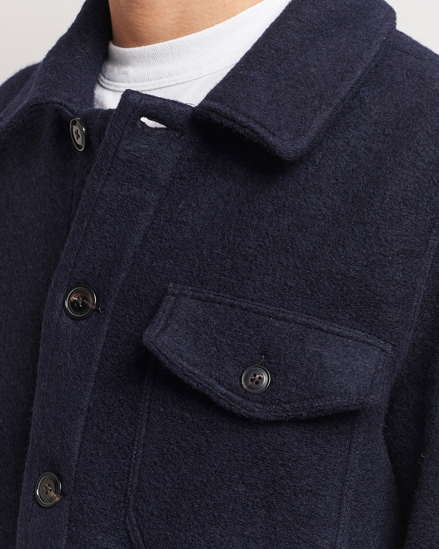 Hombres | Camisas | A Day's March | Chaumont Heavy Wool Overshirt Navy