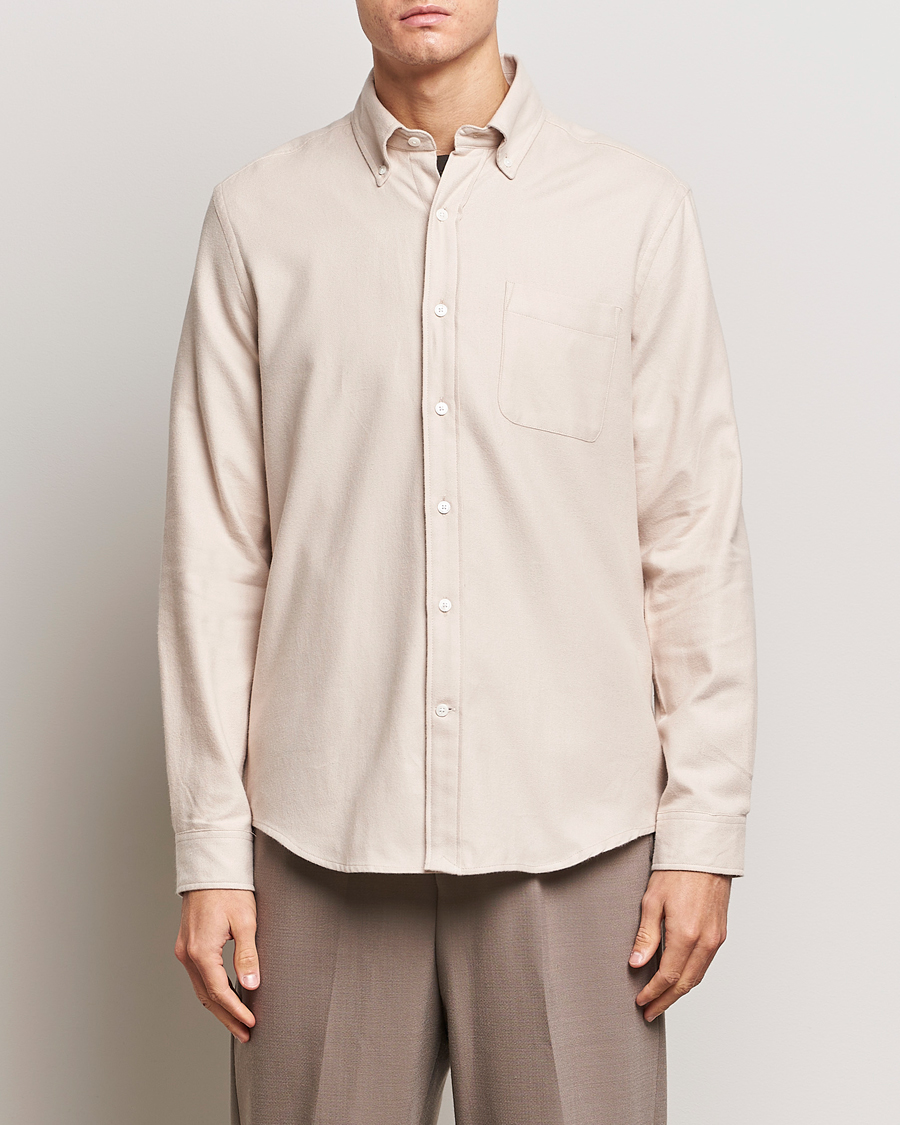Hombres | Camisas | A Day's March | Moorgate Light Flanell Shirt Taupe Melange